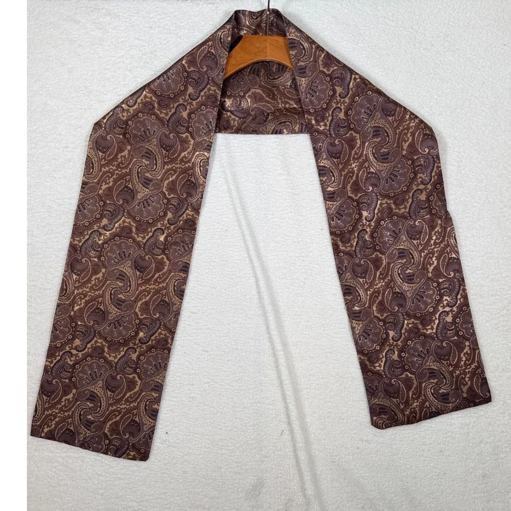 Made in Italy Silk Paisley Scarf Brown Tan Burgundy Double Layered Accessory